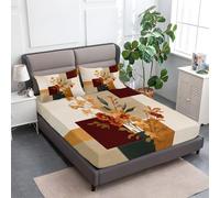 Lenzuola Sotto con Angoli Elasticizzati Stampa Patchwork Floreale Plaid Geometria, Morbido Lenzuola sotto Bohémien Retrò per una Tasca Profonda 30 cm Resistente allo Scolorimento 180 x 200 cm