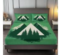 Lenzuola Sotto con Angoli Elasticizzati Stampa Verde Salvia, Morbido Lenzuola sotto Geometria Minimalista Foresta per una Tasca Profonda 30 cm Resistente allo Scolorimento 90 x 190 cm