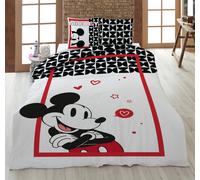 Lenzuola Topolino IN Love Bianco Rosso 135 X 200 CM, 80 X 80 CM