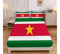 Lenzuola Una King Size Bandiera Del Suriname Lenzuolo Con Angoli Stelle D'Epoca Rosso Verde Microfibra Morbido, Altezza Materasso Fino 30 Cm, Coprimaterasso Traspirante Lavabile