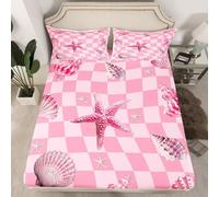 Lenzuola Una Piazza e Mezza 150x200x30 cm Stella Marina, 3D Conchiglia Lenzuolo con Angoli, Lenzuola Letto Coprimaterasso Microfibra Morbido e 2 Federe 50x80 cm C.L432
