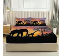 Lenzuola Una Piazza e Mezza Animali Africani Lenzuolo con Angoli Giraffa 3D Stampa Microfibra Morbido - Altezza Materasso Fino a 30 cm, Coprimaterasso Traspirante e Lavabile con 2 Federe S299