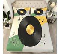 Lenzuola Una Piazza e Mezza Dischi in Vinile D'epoca 3D Lenzuolo con Angoli Nota Musicale Microfibra Morbido - Altezza Materasso Fino a 30 cm, Coprimaterasso Traspirante e Lavabile con 2 Federe U312