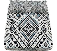 Lenzuola Una Piazza e Mezza Geometria Lenzuolo con Angoli Geometria Irregolare 3D Stampa Microfibra Morbido - Altezza Materasso Fino a 30 cm, Coprimaterasso Traspirante e Lavabile con 2 Federe Q368