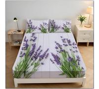 Lenzuola Una Piazza e Mezza Lavanda Viola Lenzuolo con Angoli Pianta 3D Stampa Microfibra Morbido - Altezza Materasso Fino a 30 cm, Coprimaterasso Traspirante e Lavabile con 2 Federe Q530