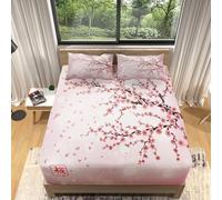 Lenzuola una Piazza e Mezza Stile Giapponese, 3D Sakura Rosa Lenzuolo con Angoli, Coprimaterasso 135x190x30 Microfibra Morbido e 2 Federe per Letti Singoli o Matrimoniali b3468