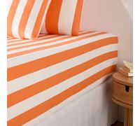 Lenzuolo a pieghe in cotone, cappuccio 25 cm, stampa a righe, HENDAYE ORANGE Arancione 140 x 190 cm
