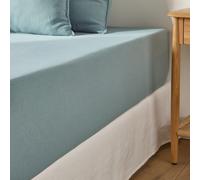 Lenzuolo a pieghe in cotone/lino lavato, balza 30 cm, Marnie Blu 160 x 200 cm