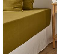 Lenzuolo a pieghe in cotone/lino lavato, balza 30 cm, Marnie Verde 90 x 190 cm