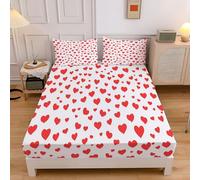 Lenzuolo Bianco Semplice Geometrico Cuore Rosso Dell'Amore, Lenzuolo con Angoli, Microfibra Morbida Spazzolata, 120x190cm Set di Biancheria da Letto con Tasche Profonde da 30 cm con 2 Federe 50x80 cm