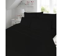 Lenzuolo con angoli, 100% flanella di cotone spazzolato, tinta unita, 40 cm profondo, adatto per letto singolo, matrimoniale, king e super king, Cotone, Nero , Fitted Sheet Double Size
