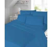 Lenzuolo con angoli, 100% flanella di cotone spazzolato, tinta unita, 40 cm profondo, adatto per letto singolo, matrimoniale, king e super king, Cotone, Blue, Fitted Sheet Super King Size