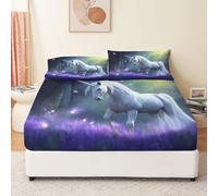 Lenzuolo con Angoli 140 x 190 cm - Unicorno della foresta fantasy Morbida Spazzolata Lenzuolo con Angoli Tasca Profonda 30 cm Nero per Bambini Adolescenti Adulti biancheria da letto stampata