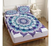Lenzuolo con Angoli 140 x 200 cm Microfibra Modelli di mandala Elasticizzato Traspirante con Stampa Viola per Letto Singolo e Matrimoniale