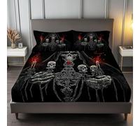 Lenzuolo con Angoli 160 x 190 cm Teschio Orrore Mietitore, Lenzuolo con Angoli in Microfibra Morbido Traspirante Nero, Altezza Materasso Fino a 30 cm, per Bambini Adolescenti Adulti
