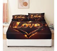 Lenzuolo con Angoli 180 x 200 cm - Eleganti lettere luminose d'amore Morbida Spazzolata Lenzuolo con Angoli Tasca Profonda 30 cm Nero per Bambini Adolescenti Adulti biancheria da letto stampata