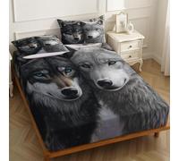 Lenzuolo con Angoli 180 x 200 cm Microfibra animale lupo Lenzuolo Sotto Elasticizzato Profondo 25 cm grigio per Singolo e Matrimoniale