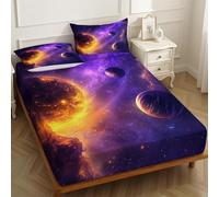 Lenzuolo con Angoli 180 x 200 cm Microfibra Pianeti e il Sole Lenzuolo Sotto Elasticizzato Profondo 25 cm Viola per Singolo e Matrimoniale