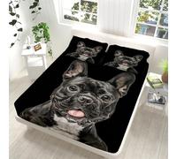 Lenzuolo con Angoli 180x200cm, Modello Animale Bulldog Francese Lenzuola con Federe - 30 cm di Profondità Microfibra Ipoallergenica Senza Sbiadimento del Colore per Bambini e Adulti