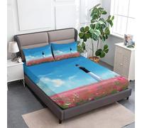 Lenzuolo con Angoli 200 x 200 cm + 2 Federe, Natura Surrealismo Faro Set di Lenzuola Lavabile in Lavatrice - Blu Microfibra Lenzuolo Sotto con Angoli Profondità 30cm