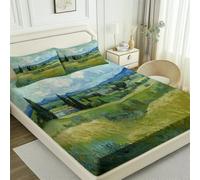 Lenzuolo con Angoli 3D Foresta Rustica Campi Italiani, 150 x 200 Verde Microfibra Premium Morbida e Traspirante, Set Letto con 2 Federe per Camera da Letto