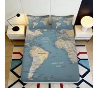 Lenzuolo con angoli 3D mappa del mondo Microfibra tasca profonda antiscivolo letto camera coprimaterasso mappa del mondo per adulti giovani lavabile 140x200x25cm