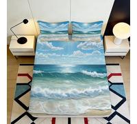 Lenzuolo con angoli 3D Ocean Wave Microfibra Tasche Profonde Antiscivolo Camera da Letto Look Spiaggia Mattress Fitted Cover Lavabile 180x200x25cm
