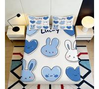 Lenzuolo con angoli 3D Printing Coniglio Blu Cartoon Microfibra Spessa Tasca Profonda Camera da Letto Coprimaterasso Blue Heart Fitted Cover Antiscivolo per Adulti Giovani 140x200x25cm