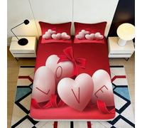 Lenzuolo Con Angoli 3D Printing Cuori Rossi Microfibra Tasca Profonda Avvolgente Completo Letto Cuori Mattress Fitted Cover Morbido Antiscivolo Per Tutte Le Età 160x200x25cm