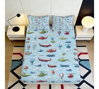 Lenzuolo con Angoli 3D Stampa Aerei Mongolfiere Microfibra Tasca Profonda Antiscivolo Aerei Mongolfiere Mattress Fitted Cover Lavabile Letto 200x200x25cm