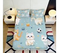 Lenzuolo con Angoli 3D Stampa Animali Carini Microfibra Profonda Antiscivolo Completo Letto Camera Coprimaterasso Disegno Animale Lavabile per Adulti Giovani 140x200x25cm