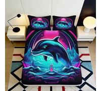 Lenzuolo con angoli 3D stampa delfino Microfibra antiscivolo tasca profonda delfino Mattress Fitted Cover bordo elastico biancheria letto camera adulti giovani lavabile 180x200x25cm