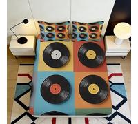 Lenzuolo con angoli 3D stampato disco vinile retro Microfibra profonda antiscivolo camera da letto coprimaterasso disco vinile retro per tutte le età 180x200x25cm