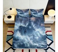 Lenzuolo con angoli 3D stampato nave tra le onde Microfibra tasca profonda antiscivolo set letto nave tra le onde Coprimaterasso avvolgente lavabile per ogni età 160x200x25cm