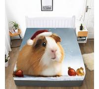 Lenzuolo con Angoli 90 x 190 cm Animale Porcellino D'India Natale Invernale, Lenzuolo con Angoli Traspirante Cartoni Animati Carini, Altezza Materasso Fino a 30 cm, per Bambini Adolescenti Adulti