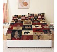 Lenzuolo con Angoli 90 x 190 cm - Animali della foresta patchwork Morbida Spazzolata Lenzuolo con Angoli Tasca Profonda 30 cm Nero per Bambini Adolescenti Adulti biancheria da letto stampata
