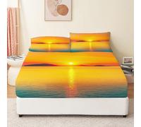 Lenzuolo con angoli 90 x 190 cm Dimensioni Microfibra spazzolata, Arancia Lenzuolo con angoli per bambini ragazzi ragazze, adolescenti decorativo, Tramonto Sulle Isole Costiere Set lenzuola stampate