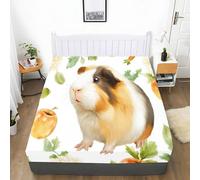 Lenzuolo con Angoli 90 x 190 cm Stampato Porcellino D'India Animale Carota Fiori, Motivo Acquerello a Fumetti Lenzuola sotto con Angoli Microfibra profondità 30 cm, per Bambino Adolescente Adulto