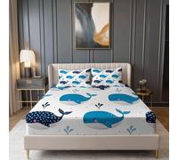 Lenzuolo con Angoli 90 x 200 cm Letto cama individual - Lenzuola Sotto con Angoli in Microfibra a Motivo Balena Cartone Animato Carino - Adatto alle Camere da Letto di Bambini e Adulti, Bianco