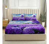 Lenzuolo con Angoli 90x190 cm - Lenzuolo Sotto Bellissima Lavanda Campi in Microfibra con Motivo profondità 30 cm ed elastico per Letto Singolo, Piazza e Mezza, Matrimoniale - Blu Viola