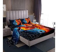 Lenzuolo con angoli a tema musicale, con motivo musicale, con scritta Water Fiamma Musica, set di lenzuola per bambini, ragazzi, ragazze, 1 lenzuolo con angoli,2 federe per letto king size