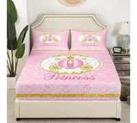 Lenzuolo con angoli a tema rosa, per letto matrimoniale, collezione carrozza, tema principessa, morbido tessuto decorativo, con tasca profonda, per bambini, ragazzi, ragazze, con 2 federe