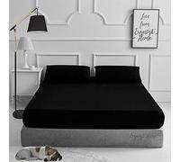 Lenzuolo con angoli con 2 federe abbinate, tinta unita, in policotone percalle, facile da pulire, per letto matrimoniale, colore: nero