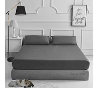 Lenzuolo con angoli con 2 federe coordinate in tinta unita, in policotone percalle, facile da pulire, per letto king size, colore: grigio