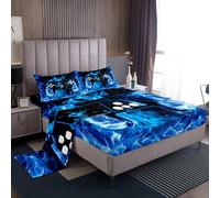 Lenzuolo con angoli da gioco per bambini e ragazze adolescenti Gamer Set di biancheria da letto per videogiochi Set di lenzuola per videogiochi blu fiamma moderna copertura per letto matrimoniale 4 p