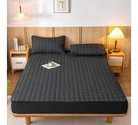 Lenzuolo con angoli elasticizzati, 153 x 203 cm, in cotone, poliestere, nero, impermeabile, lenzuolo con angoli elasticizzati, tinta unita, 5 - 30 cm, altezza extra alto, per letti a molle senza