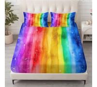 Lenzuolo con angoli elasticizzati, 160 x 200 cm, con elastico perimetrale, per materassi e letti a molle fino a 30 cm, sfumatura di colore arcobaleno, stelle, morbido, non occorre stirare, traspirante