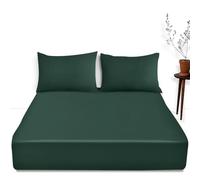 Lenzuolo con angoli extra profondi, per letto matrimoniale, lussuoso, morbido, in policotone, con tasca profonda, colore: verde scuro
