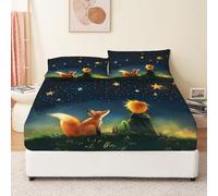 Lenzuolo con angoli Il piccolo principe e la sua volpe Lenzuola con angoli in morbida microfibra spazzolata di facile manutenzione 160 x 200 + 30 cm Lavabili in lavatrice