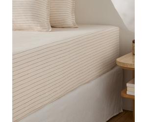 Lenzuolo con angoli in lino lavato balza 30 cm, Linot Rayé Bianco 180 x 200 cm